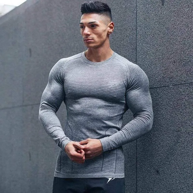 Männer Enges Langarm-T-Shirt Mann Fitnessstudios Fitness Jogger Workout Quick Dry T-Shirt Männliche T-Shirts Tops Markenkleidung