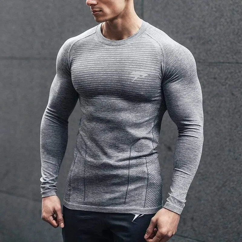 Männer Enges Langarm-T-Shirt Mann Fitnessstudios Fitness Jogger Workout Quick Dry T-Shirt Männliche T-Shirts Tops Markenkleidung