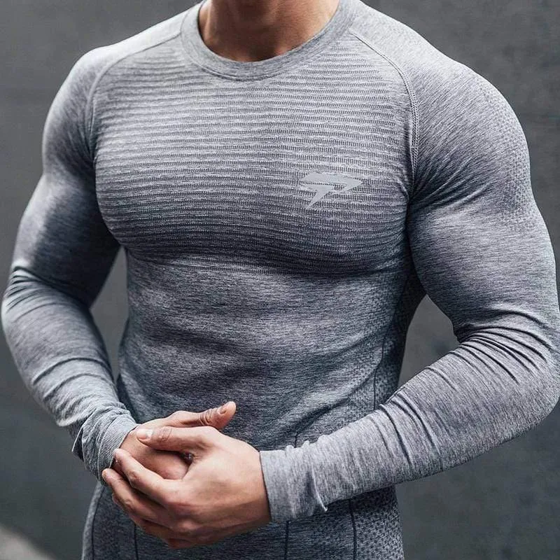 Männer Enges Langarm-T-Shirt Mann Fitnessstudios Fitness Jogger Workout Quick Dry T-Shirt Männliche T-Shirts Tops Markenkleidung