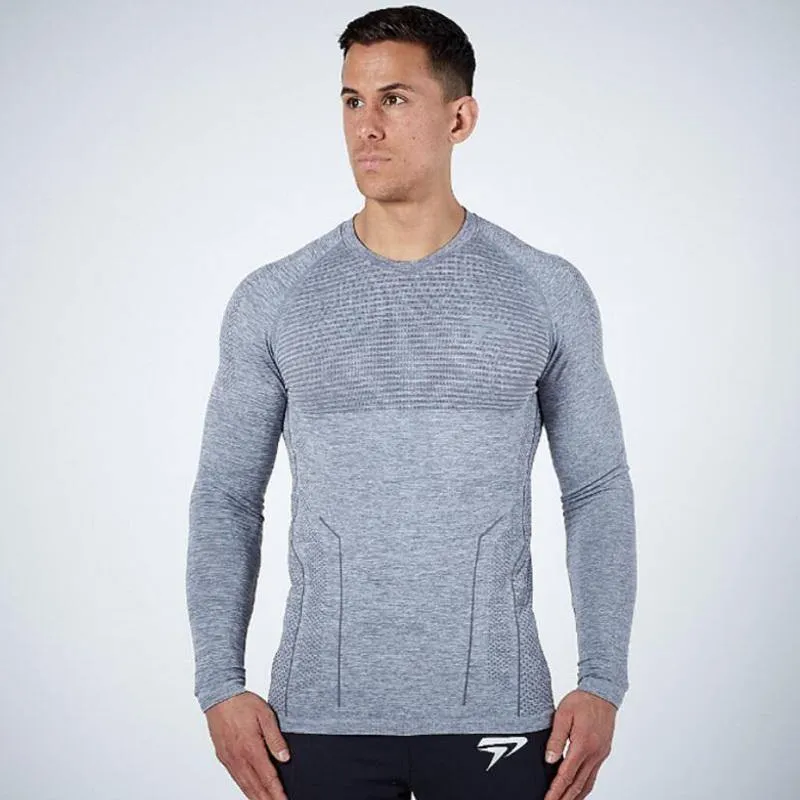 Männer Enges Langarm-T-Shirt Mann Fitnessstudios Fitness Jogger Workout Quick Dry T-Shirt Männliche T-Shirts Tops Markenkleidung