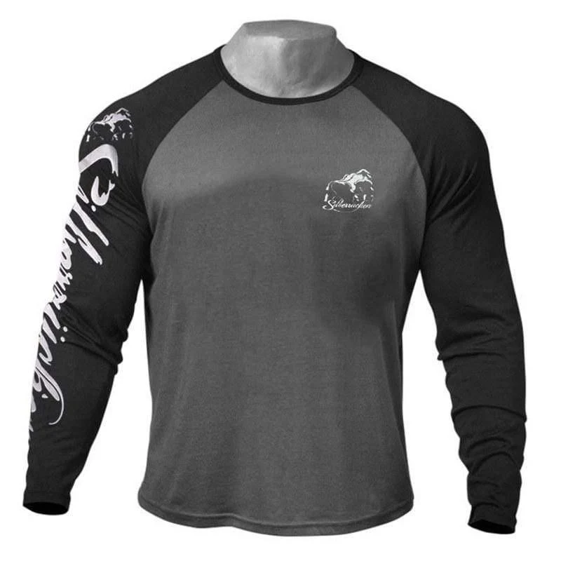 Herren Casual Fashion Baumwolle T-Shirt Mann Fitnessstudios Fitness Jogger Workout Lose Langarm T-Shirt Männlich Patchwork Tees Tops Bekleidung