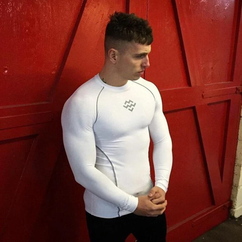 Männer Langarm Kompression T-Shirt Turnhallen Fitness Bodybuilding Skinny T-Shirt Männlich Jogger Workout Tee Tops Mann Crossfit Kleidung