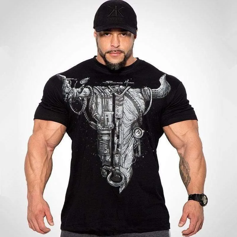 Männer Casual Mode Kreative Gedruckt T-shirt Turnhallen Fitness Bodybuilding Kurzarm Baumwolle T Shirt T Tops Männlich Workout Kleidung