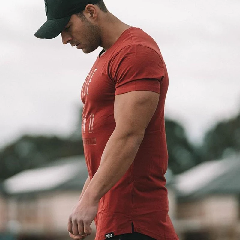 Cotton Casual Kurzarm T-Shirt Herren Turnhallen Fitness Slim T-Shirt Sommer New Fashion Print T-Shirts Männliche Jogger Workout Kleidung