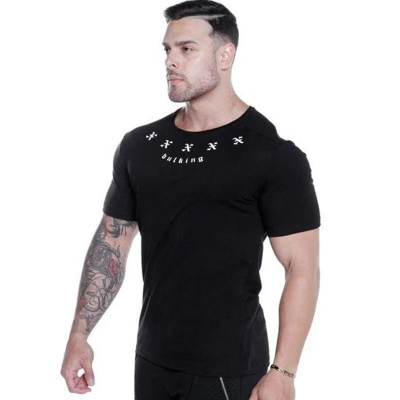 Männer Fitness T-Shirt Kurzarm Baumwolle T-Shirt Muskel Mann Sommer Casual Fashion Kreativität Druck Tee Tops High Street Kleidung