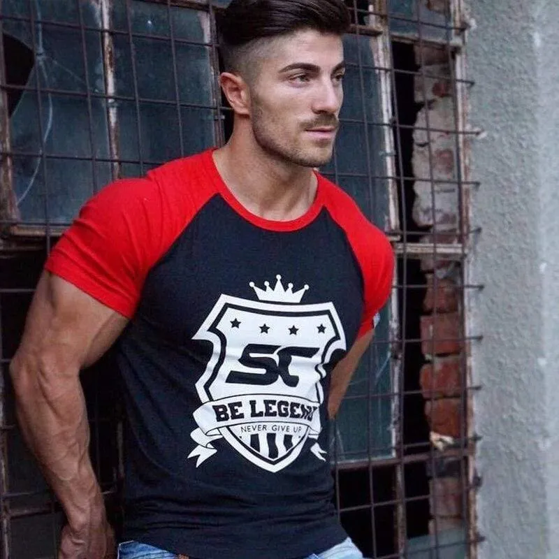 Männer Fitness Bodybuilding Baumwolle T-shirt Fitnessstudios Workout Dünne Patchwork T Shirt Sommer Männlichen Casual Fashion Print T Tops Kleidung