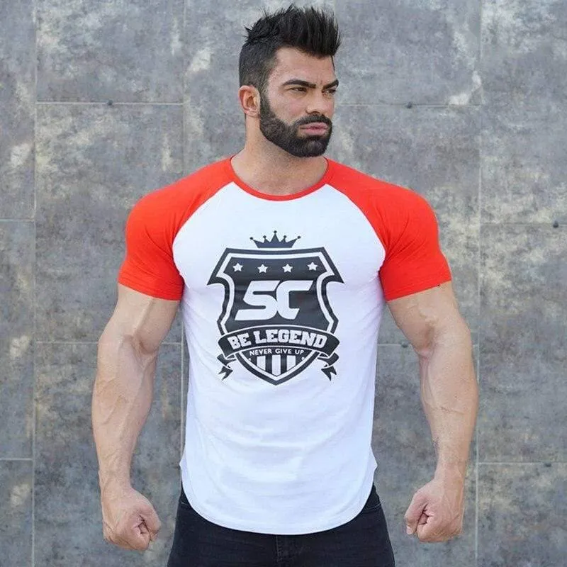 Männer Fitness Bodybuilding Baumwolle T-shirt Fitnessstudios Workout Dünne Patchwork T Shirt Sommer Männlichen Casual Fashion Print T Tops Kleidung