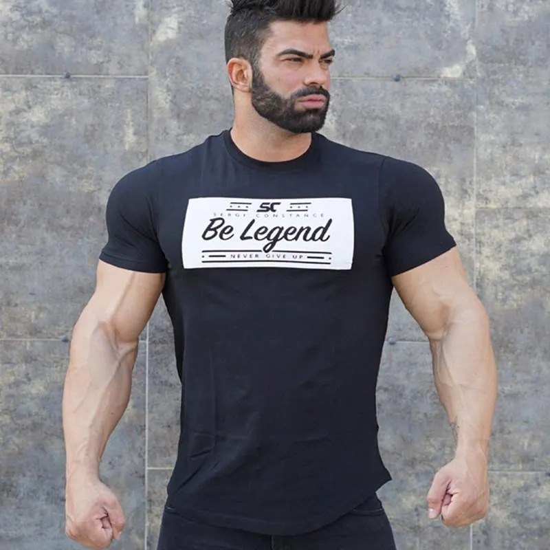 Männer Fitness Bodybuilding Kurzarm Baumwolle T-shirt Fitnessstudios Workout Schlank T-Shirt Sommer Männlich Casual Print T-Shirt Tops Markenkleidung