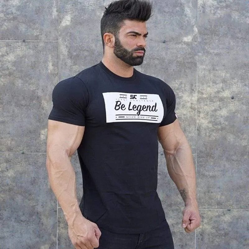 Männer Fitness Bodybuilding Kurzarm Baumwolle T-shirt Fitnessstudios Workout Schlank T-Shirt Sommer Männlich Casual Print T-Shirt Tops Markenkleidung