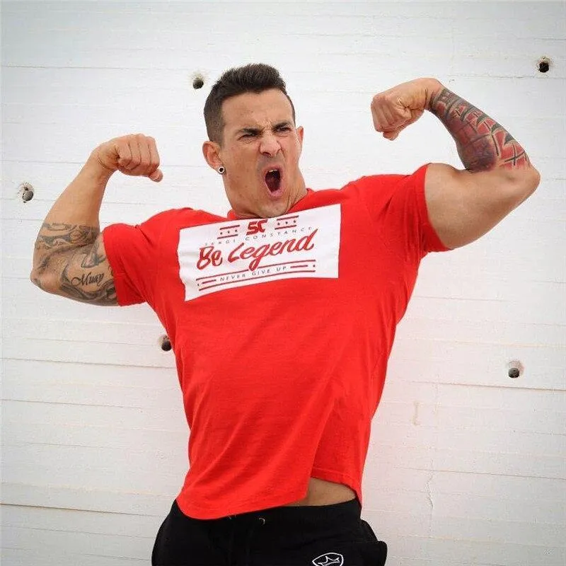Männer Fitness Bodybuilding Kurzarm Baumwolle T-shirt Fitnessstudios Workout Schlank T-Shirt Sommer Männlich Casual Print T-Shirt Tops Markenkleidung