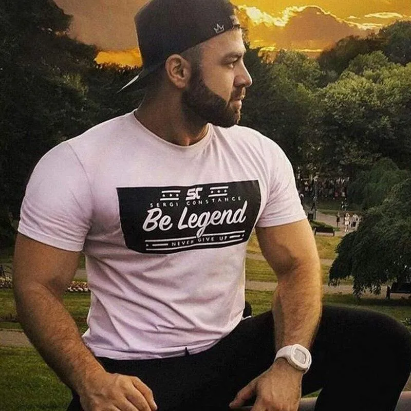 Männer Fitness Bodybuilding Kurzarm Baumwolle T-shirt Fitnessstudios Workout Schlank T-Shirt Sommer Männlich Casual Print T-Shirt Tops Markenkleidung