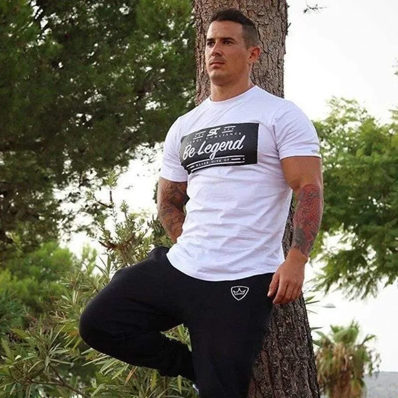 Männer Fitness Bodybuilding Kurzarm Baumwolle T-shirt Fitnessstudios Workout Schlank T-Shirt Sommer Männlich Casual Print T-Shirt Tops Markenkleidung