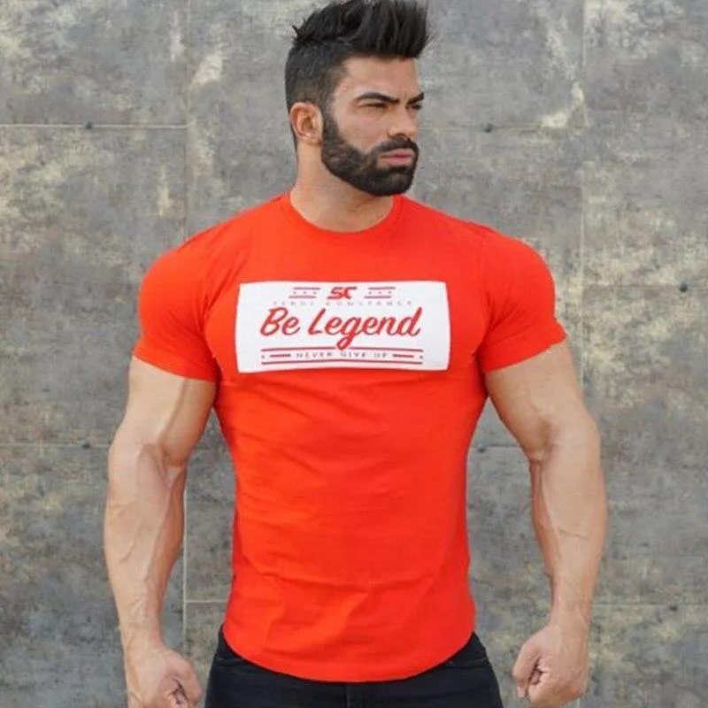 Männer Fitness Bodybuilding Kurzarm Baumwolle T-shirt Fitnessstudios Workout Schlank T-Shirt Sommer Männlich Casual Print T-Shirt Tops Markenkleidung