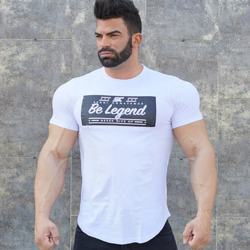 Männer Fitness Bodybuilding Kurzarm Baumwolle T-shirt Fitnessstudios Workout Schlank T-Shirt Sommer Männlich Casual Print T-Shirt Tops Markenkleidung