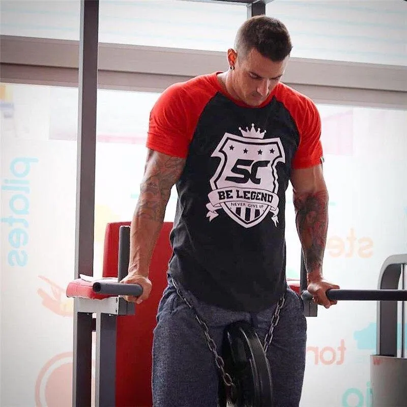 Herren T-Shirt Fitness Bodybuilding Kurzarm Baumwolle Gyms Workout Skinny Patchwork T-Shirt Männlich Casual Jogger Tee Tops Kleidung