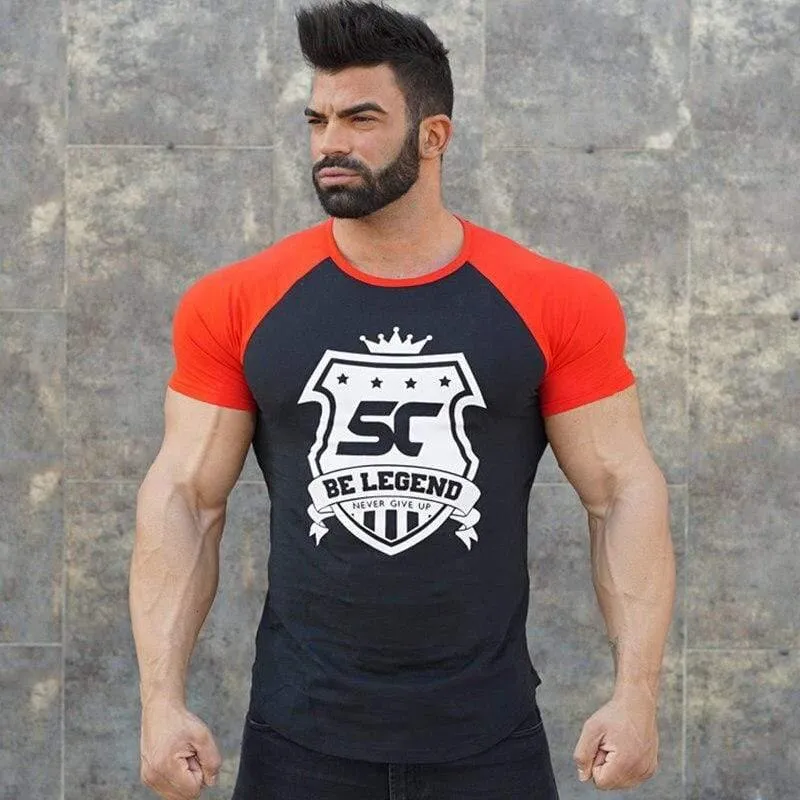 Herren T-Shirt Fitness Bodybuilding Kurzarm Baumwolle Gyms Workout Skinny Patchwork T-Shirt Männlich Casual Jogger Tee Tops Kleidung