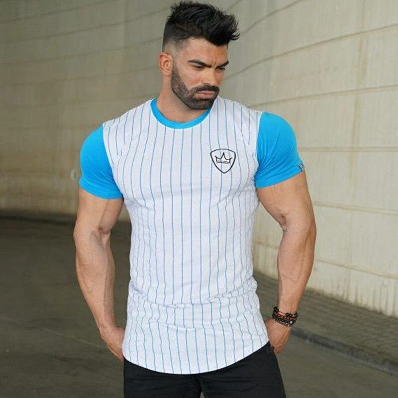 Herren T-Shirt Fitness Bodybuilding Kurzarm Baumwolle Gyms Workout Skinny Patchwork T-Shirt Männlich Casual Jogger Tee Tops Kleidung