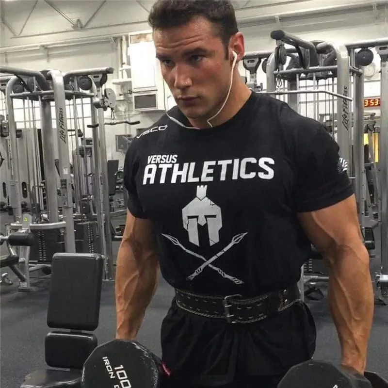 Herren Kurzarm T-Shirt Fitness-Studios Fitness Bodybuilding Baumwolle T-Shirt Sommer Männlich Casual Print Slim Tee Tops Workout Markenkleidung