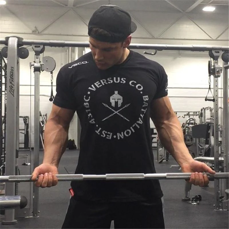 Herren Kurzarm T-Shirt Fitness-Studios Fitness Bodybuilding Baumwolle T-Shirt Sommer Männlich Casual Print Slim Tee Tops Workout Markenkleidung