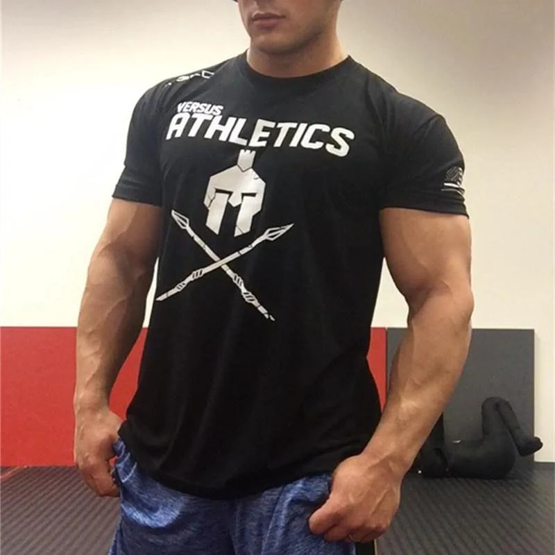Herren Kurzarm T-Shirt Fitness-Studios Fitness Bodybuilding Baumwolle T-Shirt Sommer Männlich Casual Print Slim Tee Tops Workout Markenkleidung