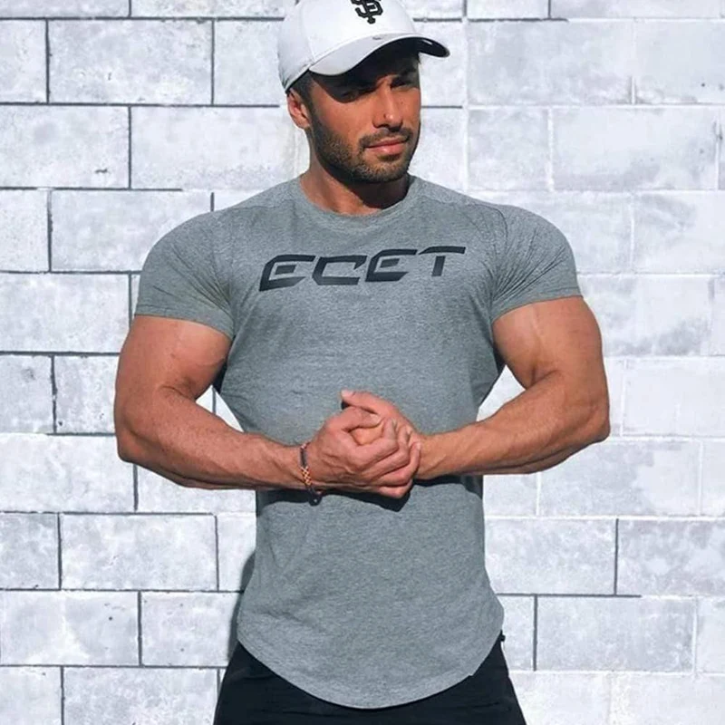 Casual Baumwolle Druck T-shirt Männer Turnhallen Fitness Kurzarm T-shirt Männlichen Bodybuilding Workout Dünne T-shirt Tops Sommer Kleidung