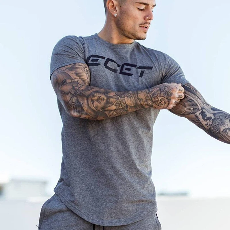 Casual Baumwolle Druck T-shirt Männer Turnhallen Fitness Kurzarm T-shirt Männlichen Bodybuilding Workout Dünne T-shirt Tops Sommer Kleidung