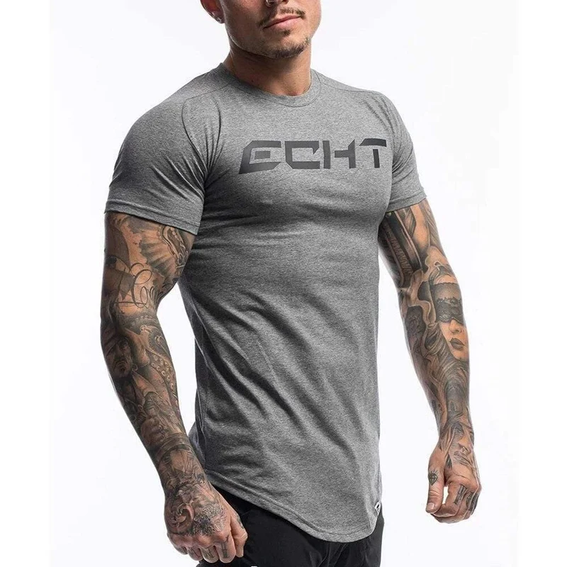 Casual Baumwolle Druck T-shirt Männer Turnhallen Fitness Kurzarm T-shirt Männlichen Bodybuilding Workout Dünne T-shirt Tops Sommer Kleidung