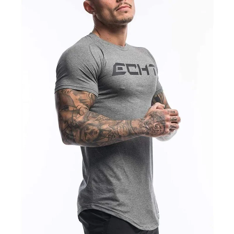 Casual Baumwolle Druck T-shirt Männer Turnhallen Fitness Kurzarm T-shirt Männlichen Bodybuilding Workout Dünne T-shirt Tops Sommer Kleidung