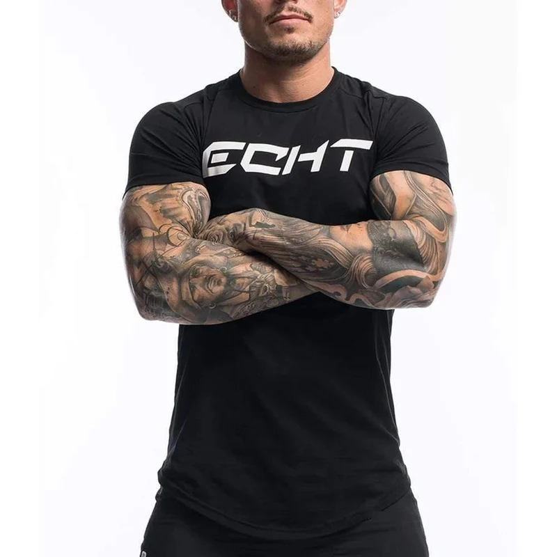Casual Baumwolle Druck T-shirt Männer Turnhallen Fitness Kurzarm T-shirt Männlichen Bodybuilding Workout Dünne T-shirt Tops Sommer Kleidung