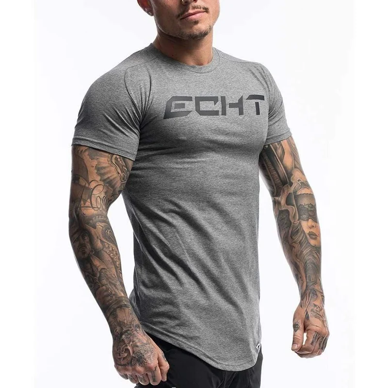 Casual Baumwolle Druck T-shirt Männer Turnhallen Fitness Kurzarm T-shirt Männlichen Bodybuilding Workout Dünne T-shirt Tops Sommer Kleidung