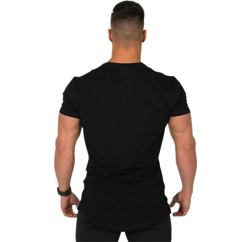 Cotton Casual Kurzarm T-Shirt Männer Turnhallen Fitness Slim T-Shirt Sommer O-Ausschnitt Schwarz Print T-Shirts Männliche Jogger Workout Kleidung