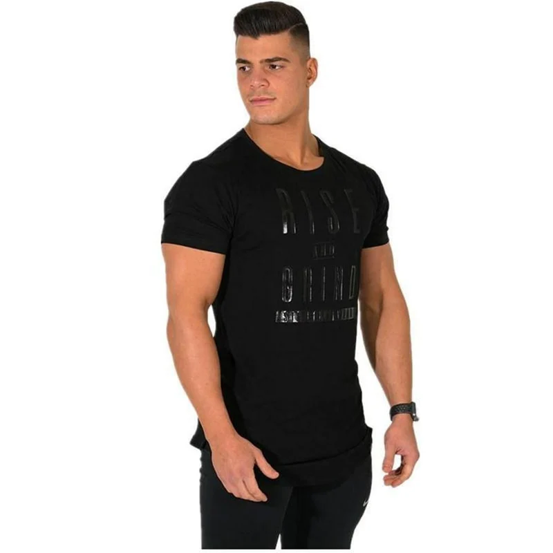 Cotton Casual Kurzarm T-Shirt Männer Turnhallen Fitness Slim T-Shirt Sommer O-Ausschnitt Schwarz Print T-Shirts Männliche Jogger Workout Kleidung