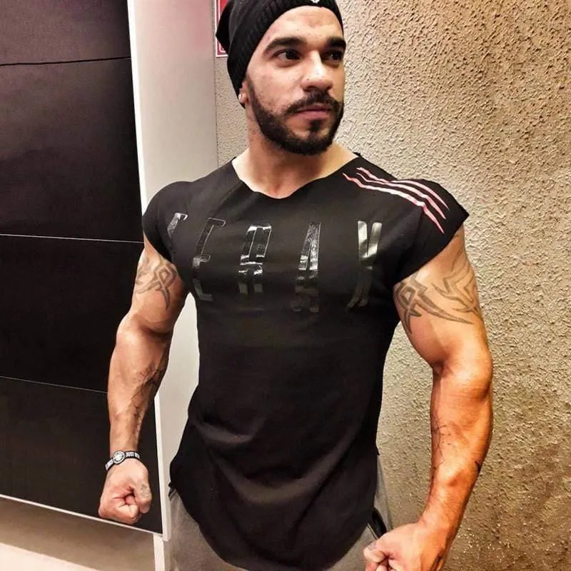 Herren-Fitnessstudios T-Shirt Fitness Bodybuilding Kurzarm Baumwolle T-Shirt Mann Sommer Lässige Mode Druck Schlanke T-Shirts Tops Markenkleidung