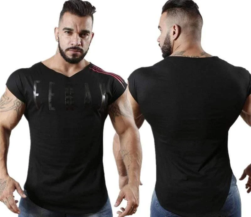 Herren-Fitnessstudios T-Shirt Fitness Bodybuilding Kurzarm Baumwolle T-Shirt Mann Sommer Lässige Mode Druck Schlanke T-Shirts Tops Markenkleidung