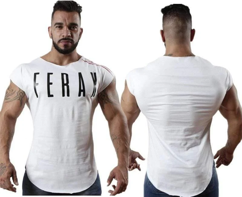 Herren-Fitnessstudios T-Shirt Fitness Bodybuilding Kurzarm Baumwolle T-Shirt Mann Sommer Lässige Mode Druck Schlanke T-Shirts Tops Markenkleidung