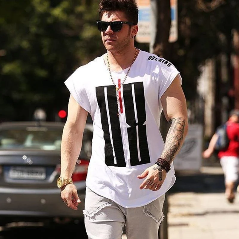 Männer Turnhallen Fitness Kurzarm Baumwolle T-Shirt Muskel Mann Sommer Casual Fashion Persönlichkeit Print T-Shirts High Street Kleidung