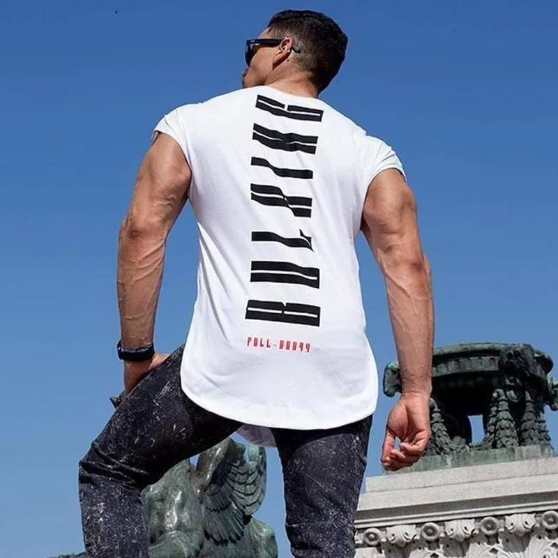 Männer Turnhallen Fitness Kurzarm Baumwolle T-Shirt Muskel Mann Sommer Casual Fashion Persönlichkeit Print T-Shirts High Street Kleidung