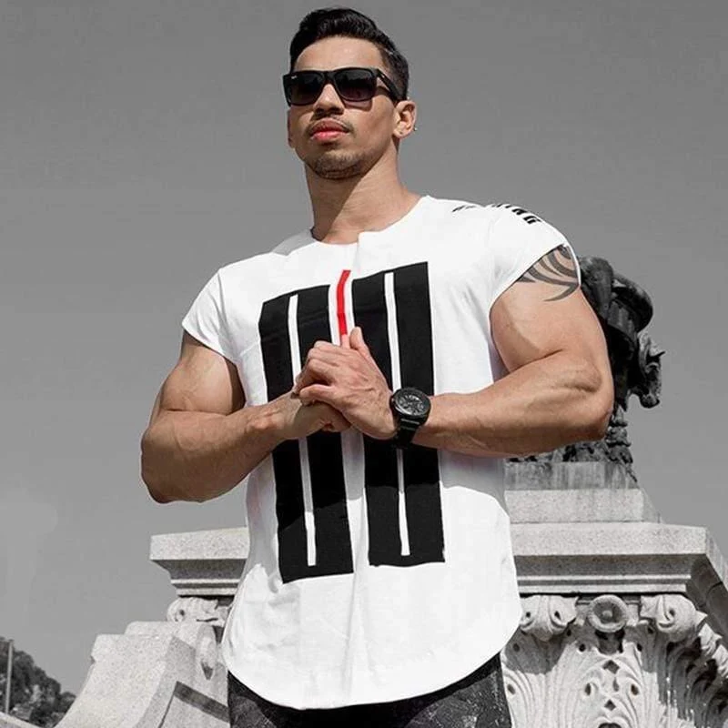 Männer Turnhallen Fitness Kurzarm Baumwolle T-Shirt Muskel Mann Sommer Casual Fashion Persönlichkeit Print T-Shirts High Street Kleidung