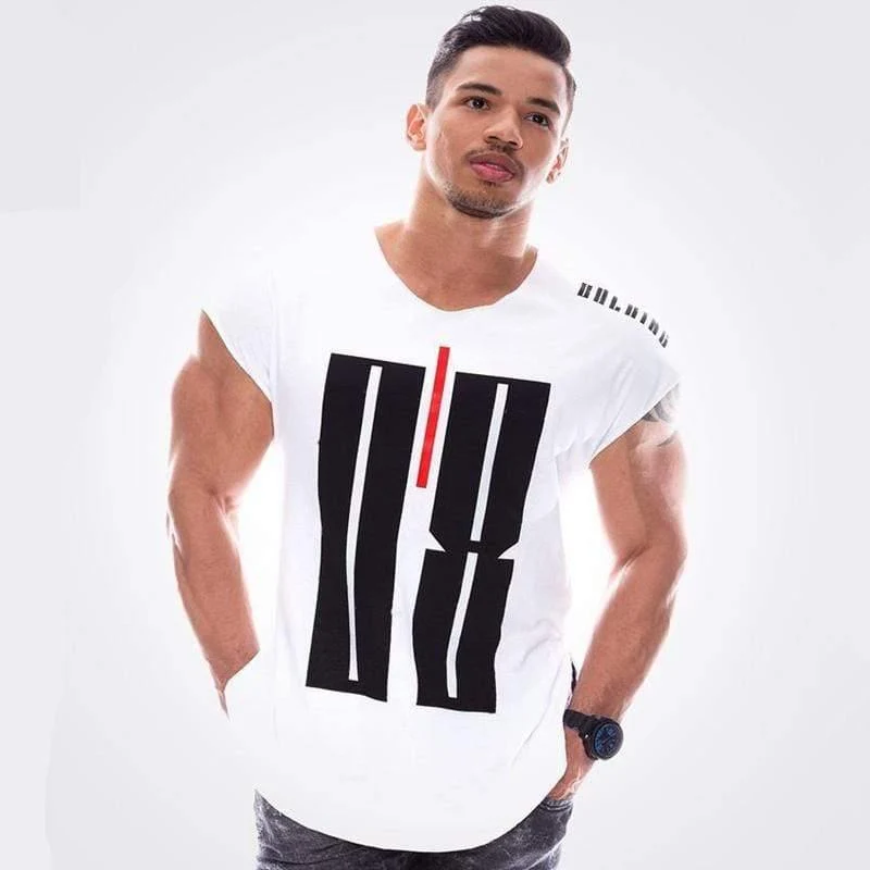 Männer Turnhallen Fitness Kurzarm Baumwolle T-Shirt Muskel Mann Sommer Casual Fashion Persönlichkeit Print T-Shirts High Street Kleidung
