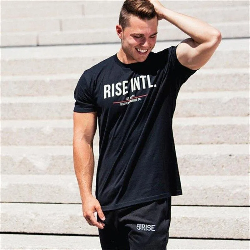 Herren T-Shirt Kurzarm Baumwolle Neue Casual Fashion Slim Print T-Shirt Männlich Jogger Fitness-Studios Fitness Tees Mann Sommer Stil Tops