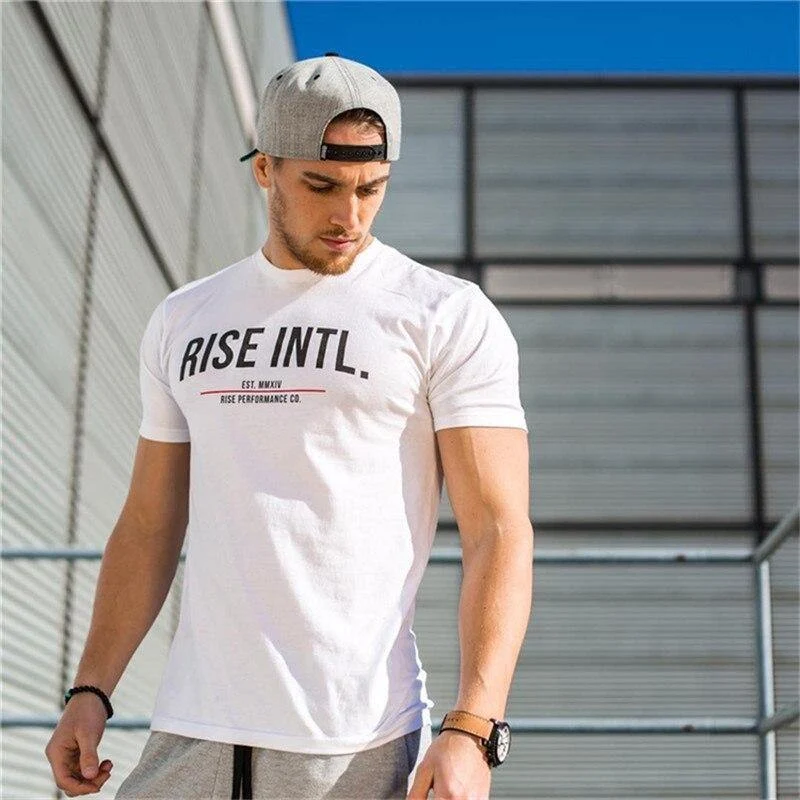 Herren T-Shirt Kurzarm Baumwolle Neue Casual Fashion Slim Print T-Shirt Männlich Jogger Fitness-Studios Fitness Tees Mann Sommer Stil Tops