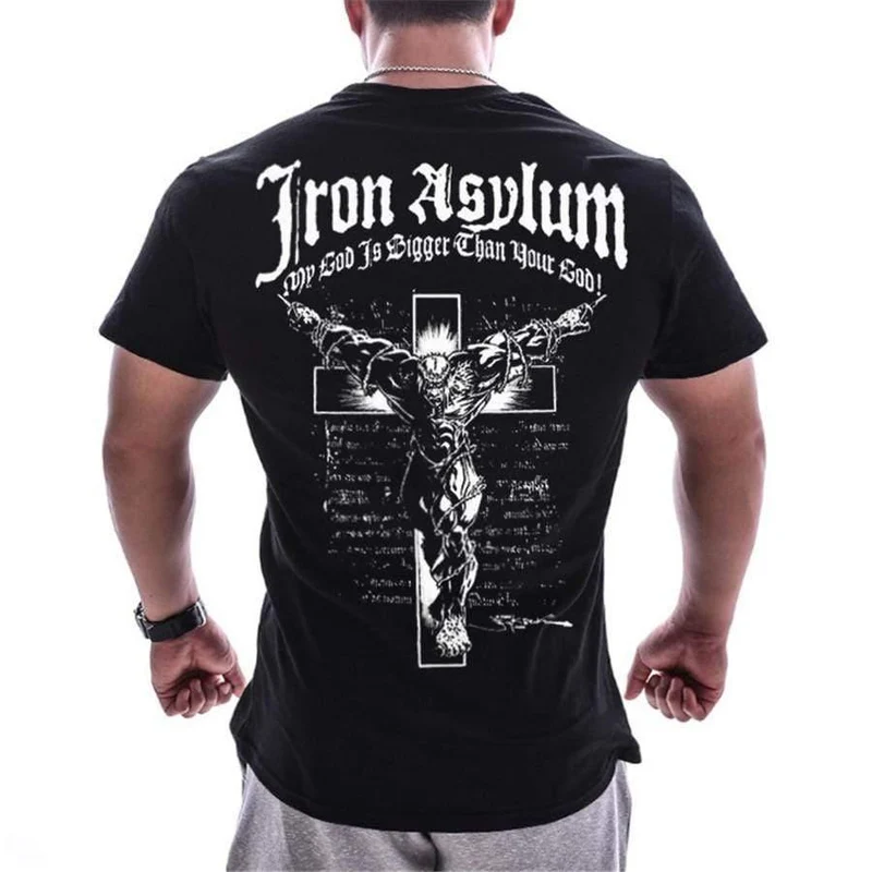 Herren Kurzarm Baumwoll T-Shirt Sommer Casual Print T-Shirt Tops Männliche Fitnessstudios Fitness Bodybuilding Crossfit Workout Kleidung