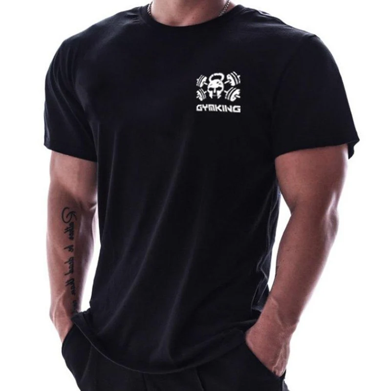 Herren Kurzarm Baumwoll T-Shirt Sommer Casual Print T-Shirt Tops Männliche Fitnessstudios Fitness Bodybuilding Crossfit Workout Kleidung
