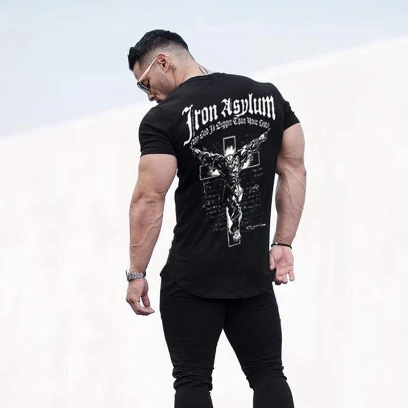 Herren Kurzarm Baumwoll T-Shirt Sommer Casual Print T-Shirt Tops Männliche Fitnessstudios Fitness Bodybuilding Crossfit Workout Kleidung