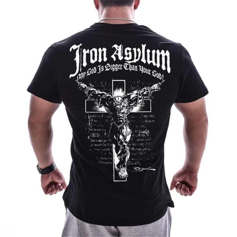 Herren Kurzarm Baumwoll T-Shirt Sommer Casual Print T-Shirt Tops Männliche Fitnessstudios Fitness Bodybuilding Crossfit Workout Kleidung