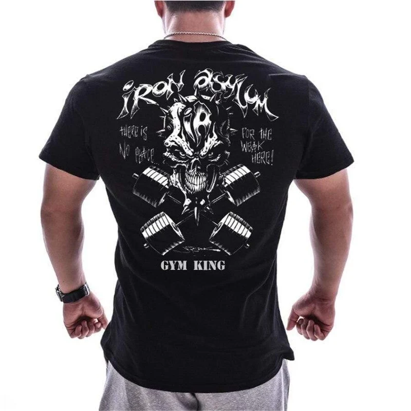 Herren Kurzarm Baumwoll T-Shirt Sommer Casual Print T-Shirt Tops Männliche Fitnessstudios Fitness Bodybuilding Crossfit Workout Kleidung