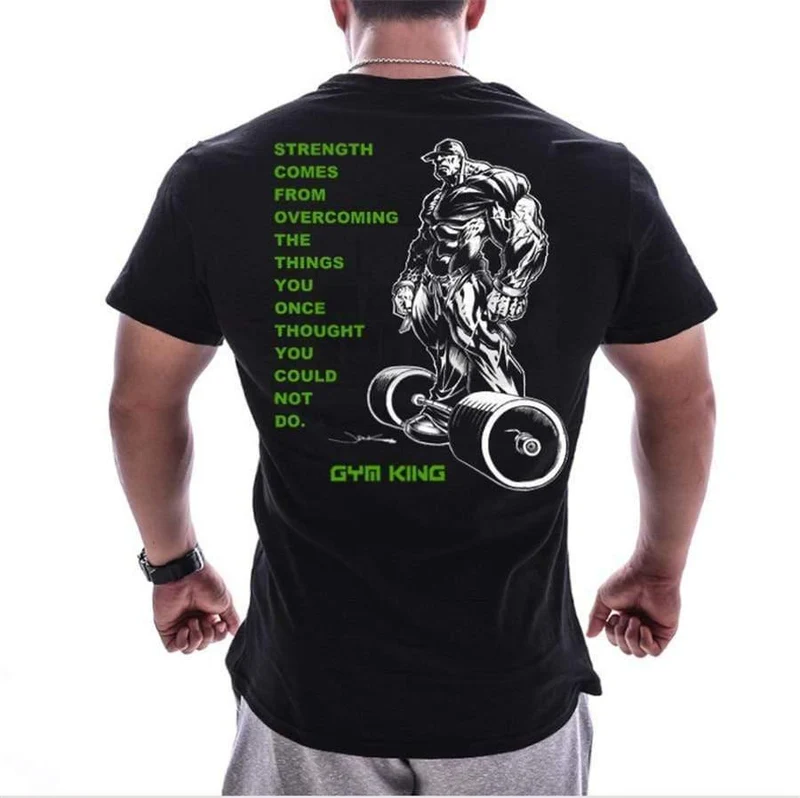 Herren Kurzarm Baumwoll T-Shirt Sommer Casual Print T-Shirt Tops Männliche Fitnessstudios Fitness Bodybuilding Crossfit Workout Kleidung
