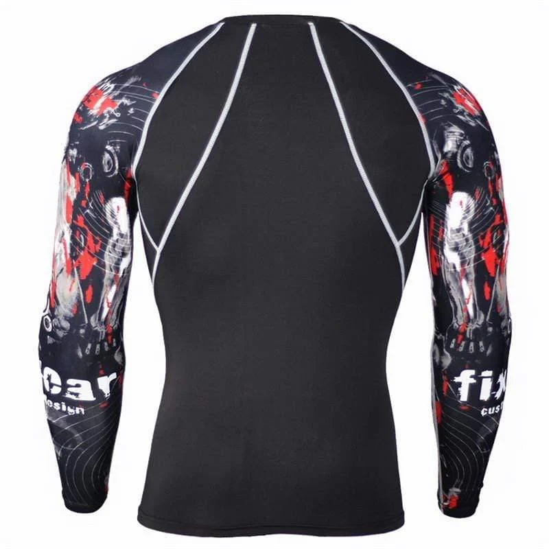 Herren Skinny Langarm T-Shirt Kompression Elastizität Polyester Print T-Shirt Männliche Fitnessstudios Fitness Bodybuilding Jogger T-Shirts Tops