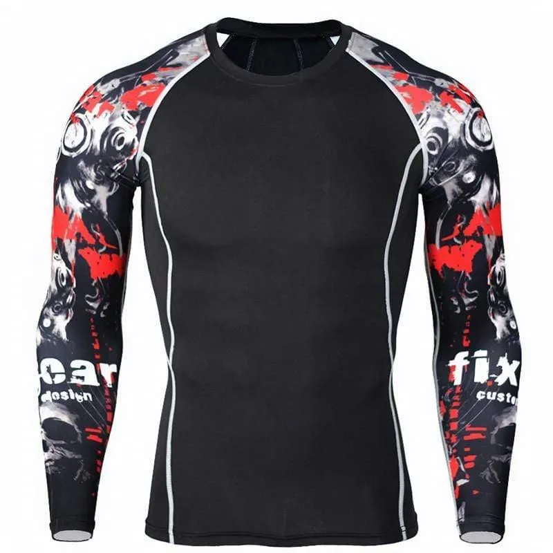 Herren Skinny Langarm T-Shirt Kompression Elastizität Polyester Print T-Shirt Männliche Fitnessstudios Fitness Bodybuilding Jogger T-Shirts Tops