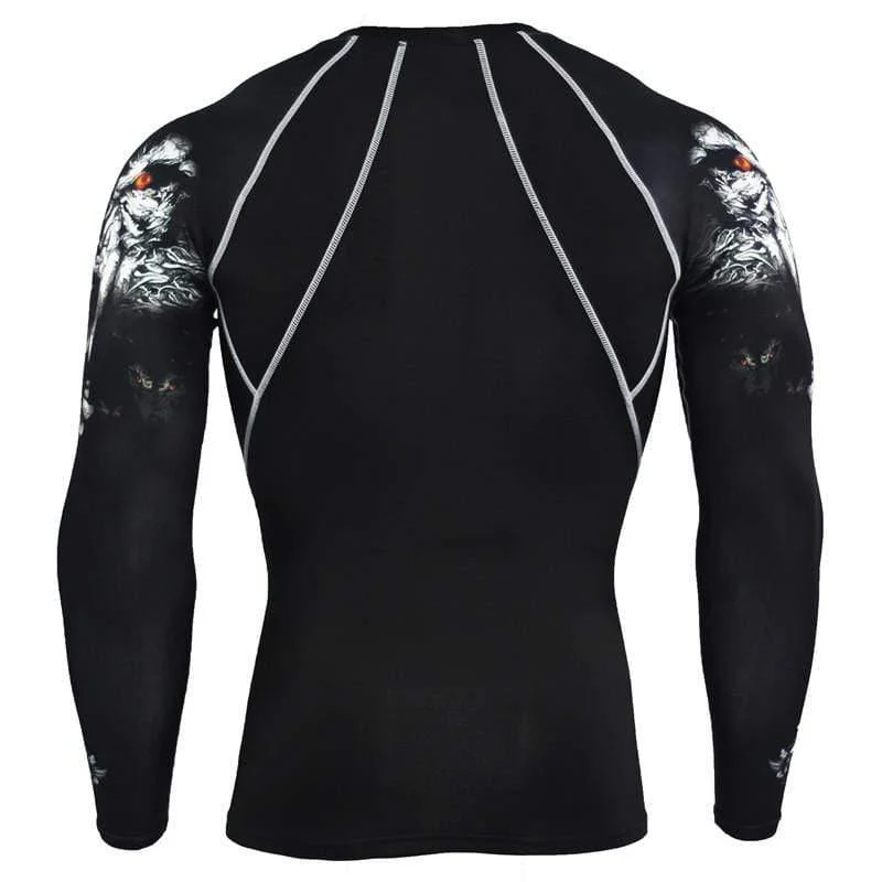 Herren Skinny Langarm T-Shirt Kompression Elastizität Polyester Print T-Shirt Männliche Fitnessstudios Fitness Bodybuilding Jogger T-Shirts Tops